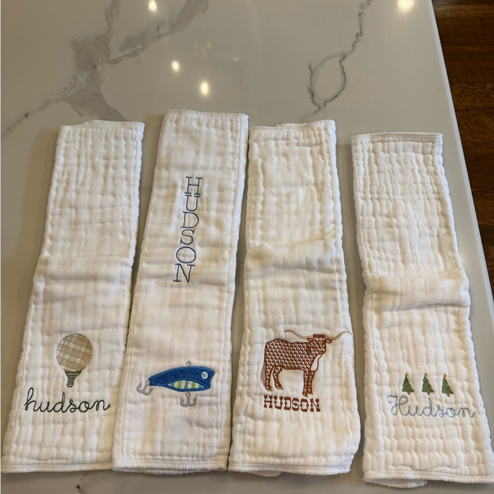 Hudson White Embroidered Burp Cloths